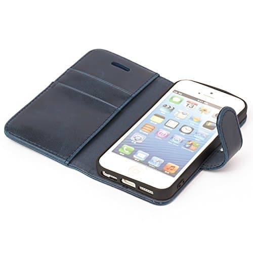 Mulbess Etui Coque pour iPhone 5s / 5 / iPhone SE 2016 - Housse en Cuir - Fentes pour Cartes - Pochette Protection Portefeuille - Rétro Marine Bleu