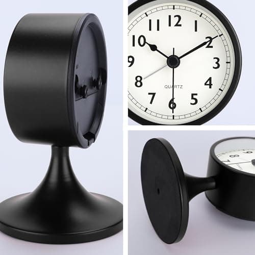 Lafocuse Metal Reveil Analogique sans Tic-tac, Retro Noire Snooze Reveil avec Lumière de Nuit, Vintage Horloge de Chevet Silencieuse pour Bureau Chambre Table 12.5cm