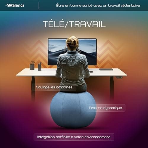 Walenci Ballon Siège Travail et Relaxation Chaise de Bureau Ergonomique, Chaise Ballon,Confort Teletravail et Gaming,Ideal Bureau Assis-Debout Ø70cm-75cm,Couleur Rouge Bordeau, Housse Textile Premium