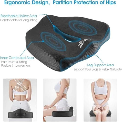 Feagar Coussin de Chaises en Mousse à Mémoire - Coussin Coccyx Ergonomique pour Siège Voiture Auto Conducteur Fauteil Bureau Fauteuil Roulant,Coussin Sciatique,Coussin d Assise,Noir | Soulagement Lombaire Pour Siège Auto Et Bureau. Housse Lavable, Soutien Posture Et Confort Longue Durée Au Quotidien.