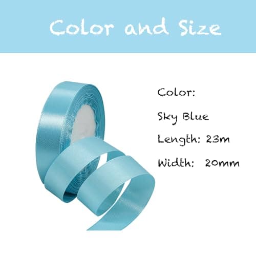 MORAINJAY 20mm Bleu Ciel Ruban Satin,2cm Ruban Rouleau pour Emballage Cadeaux,23 Mètres Satin Ribbon Roll pour Bouquets,Ballon,Couture,Nœuds,Gâteau,Décoration de Mariage/Anniversaire/Noël/Fête