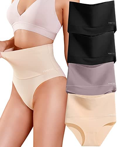 FINETOO Lot de 4 Slips Ventre Plat pour Femmes Slip Taille Haute Seamless Slip Taille Haute sous-vêtements Femmes Panty sans Couture Multipack S-3XL.