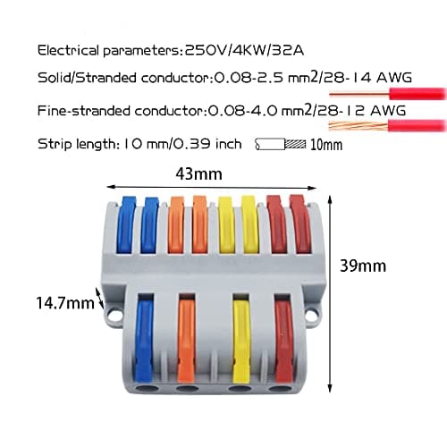 Connecteur Electrique, CESFONJER SPL-84 Bornes de Connexion, Levier-Écrou Fil Connecteurs, Compact Connecteur Ressort Bornier (4 in 8 out, 8 Pcs)