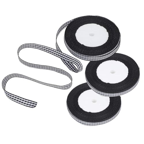 Ruban vichy noir, 3 rouleaux de ruban fin, ruban artisanal à carreaux de buffle, ruban à carreaux classique pour emballage cadeau, 1 cm de largeur, 25 mètres/rouleau