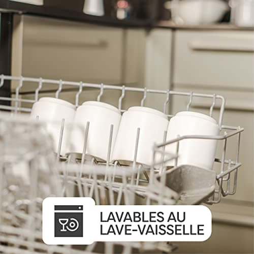 Cosumy 4 Tasses à Cappuccino en Céramique Blanche - Design Empilable - Paroi Épaisse - Lavable au Lave-vaisselle - 200 ml