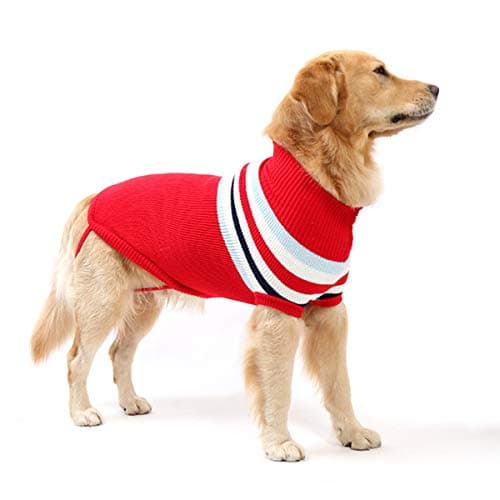 Petyoung Pull à Rayures Tendance pour Chien - Manteau en Tricot de Laine Chaud et Doux pour l’Hiver - Vêtements pour Chiens de Taille Petite, Moyenne et Grande (Rouge, 24" L)