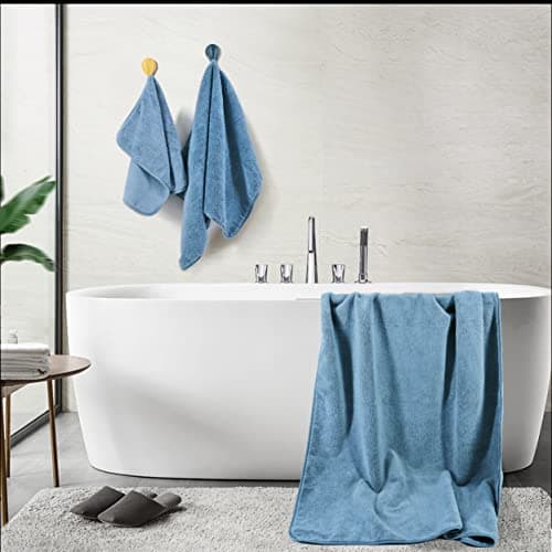 Polyte - 6 Serviettes de Bain en Microfibres - sèche Rapidement/ne Peluche Pas - Bleu