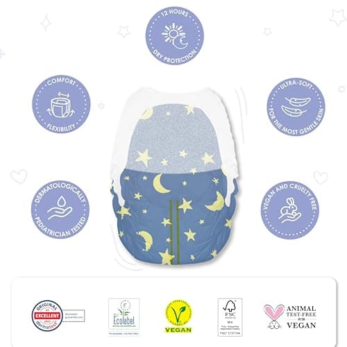 PureBorn Couches-Culottes Pour La Nuit, Taille 5 (12-17 kg), 60 Culottes Bébé, Protection Contre les Fuites Toute la Nuit, Absorption Extra, Confort à sec