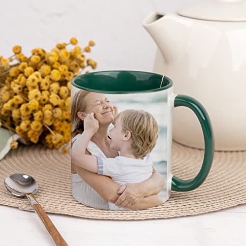 Wanapix | Tasse Personnalisée avec Photo et Texte | Tasse à Café Personnalisable | Céramique Mug | Cadeau Original | Va au micro-ondes | 325ml | Intérieur et Poignée Vert