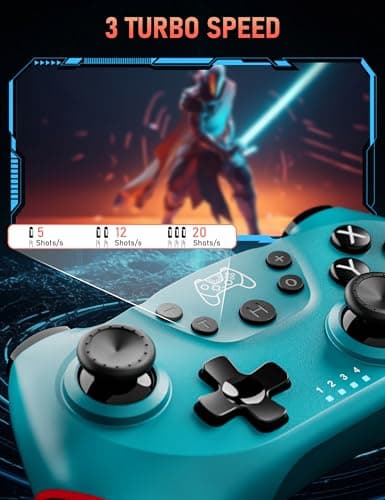 Diswoe UPGRADE Manette pour Switch, Manette sans Fil pour Switch 2/Lite/OLED, Contrôleur pour S-witch Pro avec ONE KEY WAKE UP/CAPTURE D'ÉCRAN/Turbo Adjustable/Vibration Réglable/ 6 Axes (Bleu)