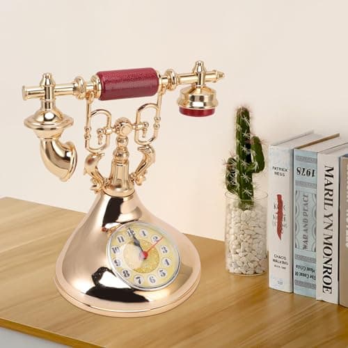 Topyond Réveil Téléphonique Rétro, Réveil Téléphonique Vintage, Réveil Téléphonique Vintage élégant Unique Alimenté par Batterie pour Le Bureau du Café à la Maison(YF020-2) Cadeau Femme