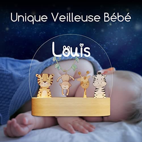 Giftove Veilleuse Bébé Personnalisé avec Prénom & Date - Cadeau Naissance Garcon et Fille Original - Idee Cadeau de Nouveau né & Bapteme - Cadeau Bebe Naissance - Deco Chambre Bebe/Enfant - Lampe Bebe
