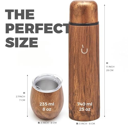 BALIBETOV Ensemble complet de Yerba Mate - Modern Mate Gourd, Thermos, Bombilla et Brosse de Nettoyage Inclus - Tous en Acier Inoxydable 304 18/8 de Qualité Supérieure (Bois)