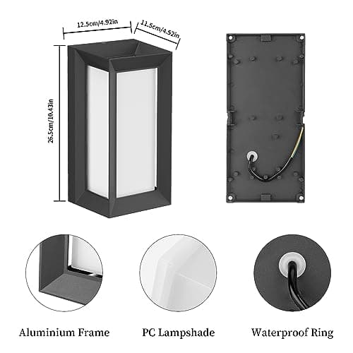 Klighten Applique Murale E27 Extérieure Intérieur, Max 60W, Lampe Murale Moderne Imperméable IP65, Éclairage Mural pour Couloir Entrée Balcon, PC + Aluminium, Ampoule non Incluse, Noir