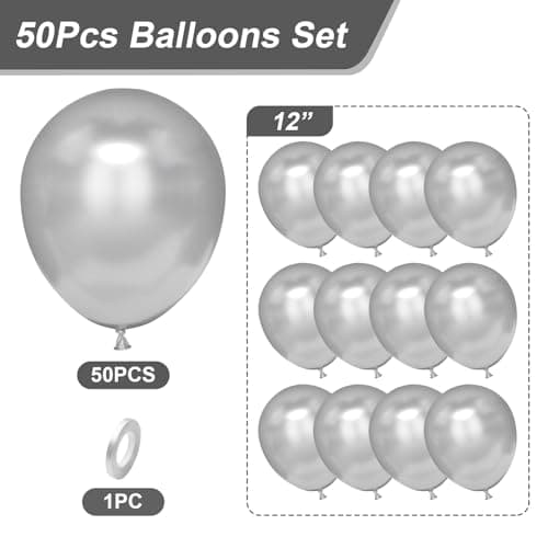 Unisun Ballons argentés métallisés, 50 pièces, 12 pouces, en argent chromé, ballons argentés, pour femmes, hommes, garçons, fêtes, anniversaire, mariage, fiançailles, anniversaire, fête