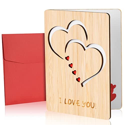 Vicloon Carte de Voeux en Bois, Carte Cadeau, Carte de Voeux en Bois avec Enveloppes pour les Anniversaires la Saint-Valentin les Mariages la Fête des Mères et les Occasions Spéciales (Double Coeur)