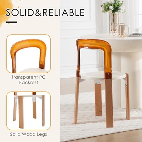 Wahson Chaises de Salle à Manger Lot de 2 Chaises Salle à Manger en PC avec pieds bois Chaise de Cuisine sans Accoudoirs, Chaise de Salon Dossier Incurvé pour Salle à manger, Salon et Chambre, Marrron