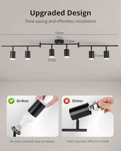 Gr4tec Plafonnier 6 Spots LED Noir, Moderne Luminaire Plafonnier LED Orientable, Éclairage de Plafond Spot Pivotant, Plafonnier Spot GU10 pour Cuisine Salon Chambre (Sans Ampoule)