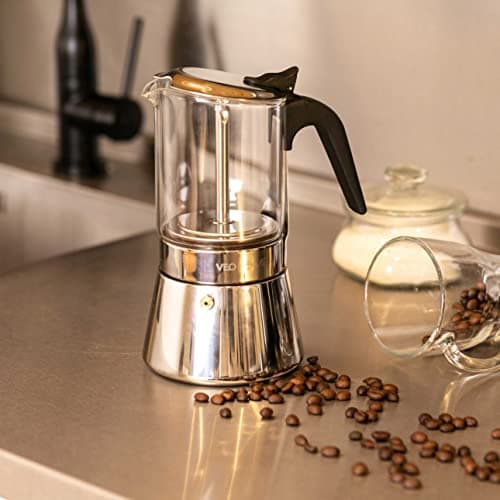 VeoHome Cafetière Italienne en verre et inox 360 ML – Cafetière Moka Induction, Gaz, Céramique Style Expresso – 7 tasses, Sûre et Lavable au Lave-Vaisselle