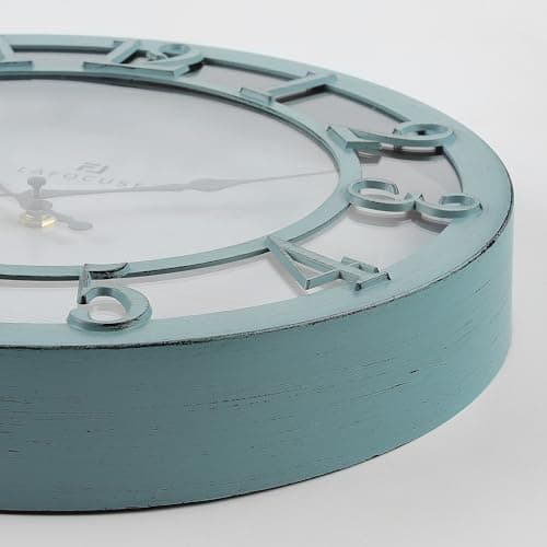 Lafocuse 30cm Horloge Murale Chiffres 3D Vintage, Silencieuse Pendule Murale Rustique Retro, Vert Shabby Chic Déco sans Tictac pour Salon Cuisine Chambre Bureau