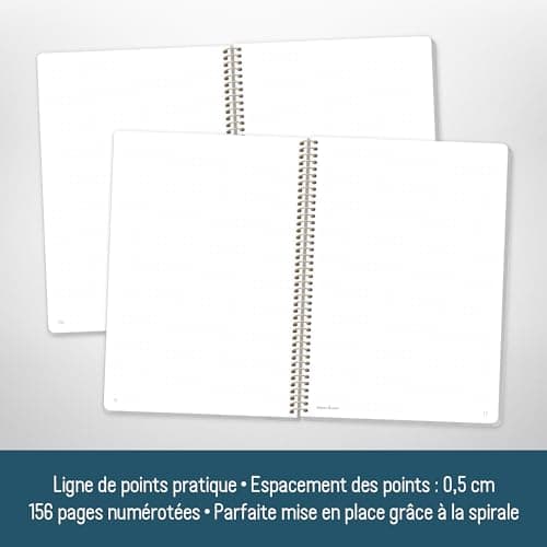 paper&you® Bullet Journal à pois A5 avec reliure à spirale « New Adventures » 160 pages Carnet à pois avec spirale, bloc-notes à spirale, durable et respectueux du climat