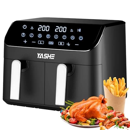 YASHE Dual Zone Air Fryer, 9L Friteuse Sans Huile avec 2 Tiroirs, 8-en-1 Programmes de Cuisson Écran Tactile Friteuse Air Fryer, Fonctions Match Cook & Smart Finish Friteuse Air Chaud