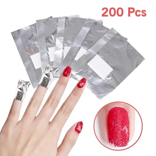 Sularpek 200 Pcs Papillotes en Aluminium Vernis à Ongles Enlever, Feuille d'aluminium Dissolvant, Papillotes Ongles d'aluminium pour Retirer Vernis à Ongles avec 1 Pièce pour Poussoir à Cuticules