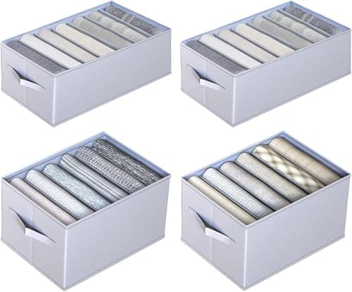 hinrey 4Pcs Rangement Vêtement de Garde-robe, Organisateur Tiroir avec Compartiments pour Jeans, Pliable et Lavable avec Poignée