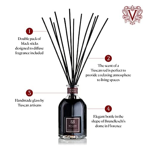 Dr. Vranjes – Diffuseur Rosso Nobile 500 ML + 2 Paquets de Bâtonnets Noirs (3 pièces) – Parfum d'intérieur de Luxe, Parfum Principal: Fruité, Orange, Fraises et Fruits Rouges, Bois de Bouleau