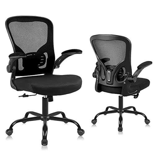 Youhauchair Chaise Bureau, Fauteuil de Bureau avec Accoudoirs Rabattables, Chaise de Bureau Ergonomique Confortable avec Soutien Lombaire, Noir