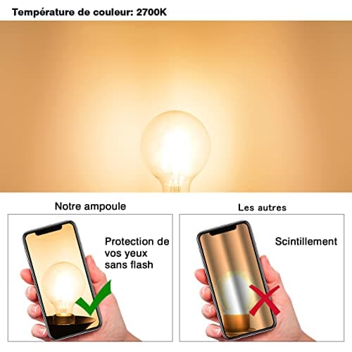 LVWIT Ampoule à filament LED E27 G80 6.5W, 650Lm Equivalent à Ampoule Incandescente 51W, Lampe Rétro Edison en Verre Brun, 2500K Blanc Chaud, Non-Dimmable, Lot de 6