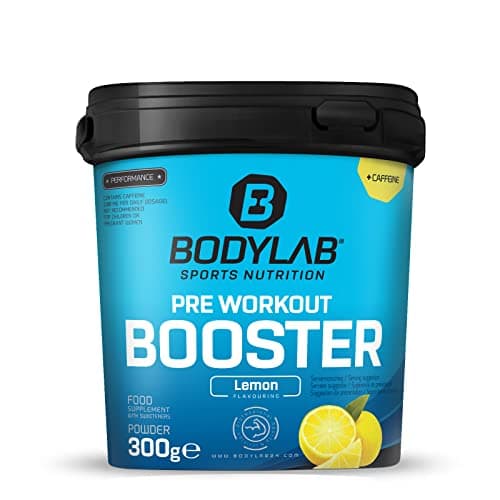 Bodylab24 Pre-Workout Booster Citron 300g, Boisson énergétique pré-entraînement, 136mg de caféine, taurine & extrait de guarana, acides aminés essentiels BCAA et bêta-alanine, arginine, citrulline