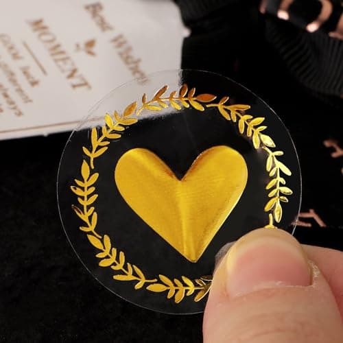 120PCS Autocollants Cœur Stickers Transparents Cœur Or Autocollant Adhésif pour Cadeau Cartes de Vœux Enveloppe Décoration Fête Saint-Valentin Noël Anniversaire Artisanat Cadeau (Or)