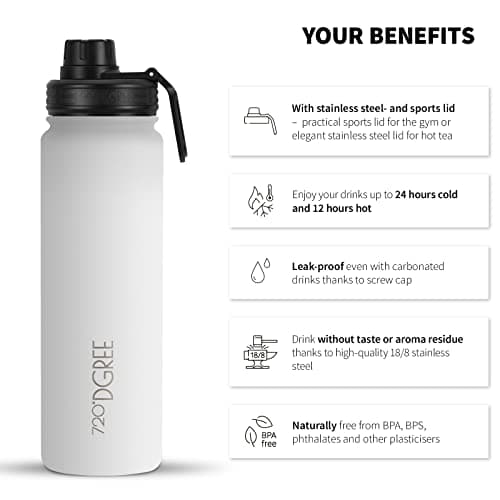 720°DGREE Bouteille Isotherme noLimit – 410ml | Gourde en Acier Inoxydable d'eau, thé, café, jus, Boisson Chaud ou Froid | Premium de Isolée sous Vide + Gratis Sport Couvercle