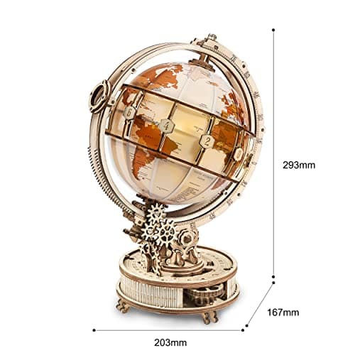ROKR Puzzle 3D Bois Globe Lumineux Maquette en Bois a Construire STEM Cadeau de Noël Unique pour Papa Homme (ST003)