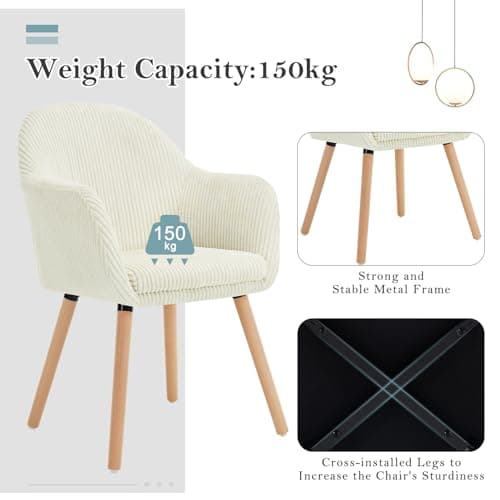 WOLTU Chaise de Salle à Manger, Lot de 2 Chaises, Chaise Ergonomique, Chaise de Cuisine avec Accoudoirs, Chaise Rembourrée avec Pieds en Bois Massif, en Velours Côtelé, Beige, EZS26cm-2