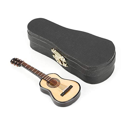 Lazmin Modèle de Guitare Miniature, Ornement d'Instrument de Guitare en Bois avec Support et Étui, pour la Décoration de la Maison, Cadeaux pour Enfants, Amis