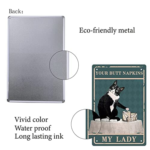 CREATCABIN Salle de Bain Chat Noir Plaque en Métal en Fer Blanc Affiches Vos Serviettes My Lady Art Print Rétro Vintage Étanche pour Toilettes Toilettes Mur Maison Maison Cafés Bar Cadeau Plaque Décor