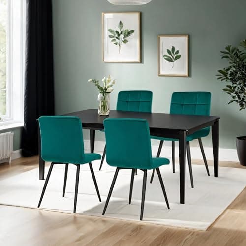 DUHOME Chaise Velours Salle à Manger Cuisine, Lot de 4 Scandinaves Chaise Tabouret Coiffeuse avec Dossier, Moderne Capitonnée Chaise Salon, Chambre à Coucher, Restaurant (Vert Foncé)