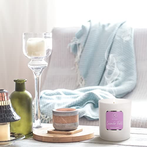 Bougie Parfumée Champs de Lavande - Bougie Huiles Essentielles - Bougie de Cire de Soja - Bougie Aromathérapie Luxe et Sensuelle - Temps de Combustion Jusqu'à 45 Heures - Bougie Parfumée