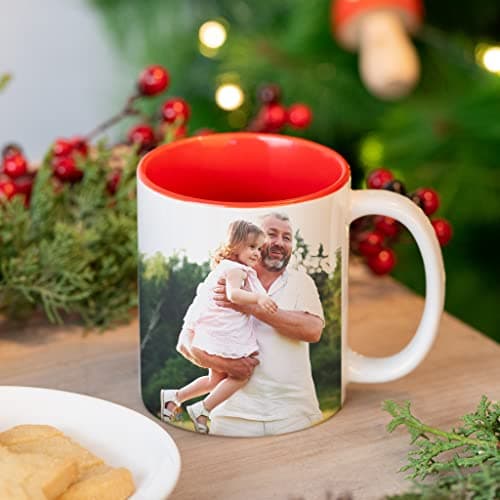 Wanapix | Tasse Personnalisée avec Photo et Texte | Tasse à Café Personnalisable | Céramique Mug | Cadeau Original | Va au micro-ondes | 325ml | Intérieur et Poignée Rouge