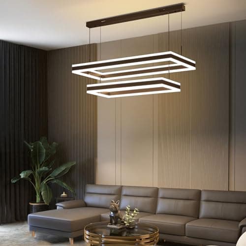 Mikeru 40+60cm Lampe Pendante Double Rectangulaire, Luminaires Suspendus De Salon 3000k/4500k/6000k Avec Télécommande 10%-100% Lustre Moderne à Intensité Variable Pour le Salon