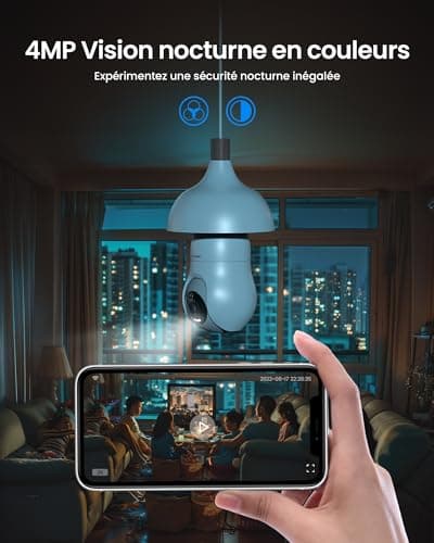 VEEZOOM 2K Ampoule Camera Surveillance WiFi, IP Caméra Ampoule Intérieur sans Fil de Lampe E27 avec Suivi Automatique, 30m Vision Nocturne Coloré, Discussions en Temps Réel, WS-D1