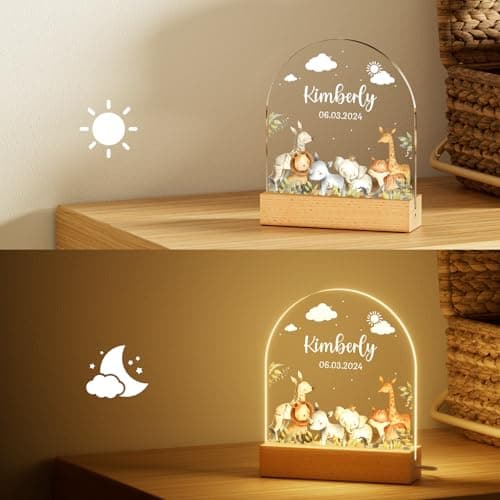 iDIY Veilleuse Bébé Cadeau Naissance Personnalisé - Cadeau Personnalisé Bebe, Cadeau Naissance Garçon ou Fille, Lampe Personnalisée Decoration Chambre Bebe - Safari