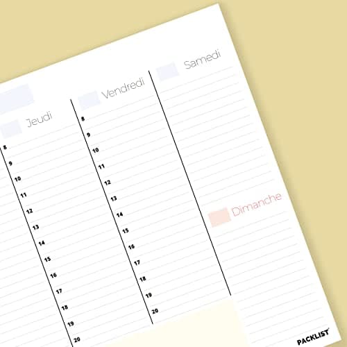 PACKLIST Planning Semaine A4 - Weekly Planner, Agenda To Do List Bloc Note - Agenda Semainier Francais - Planning Hebdomadaire Au Design Exclusif