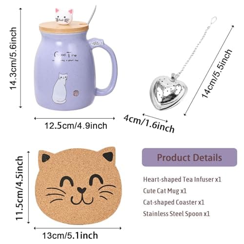 Thuro Tasse de chat,Tasses à Café en céramique Pour les amoureux des chats,Anniversaire Saint Valentin cadeaux de Noël,Nouvelle Année,450ml