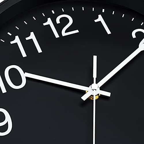 Plumeet Grande Horloge Murale, 25cm Horloge Murale Décorative de Qualité, Mécanisme Silencieux à Quartz, pour Maison/Cuisine/Bureau/École,Fonctionne sur Pile (Noir)