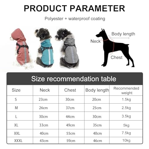 PETCUTE Imperméable pour Chien avec Harnais,Imperméable Chien avec Capuchon,100% étanche et Coupe-Vent Imperméable pour Chien avec des Bandes Réfléchissantes,Respirant Manteau pour Chiens Rose Rouge