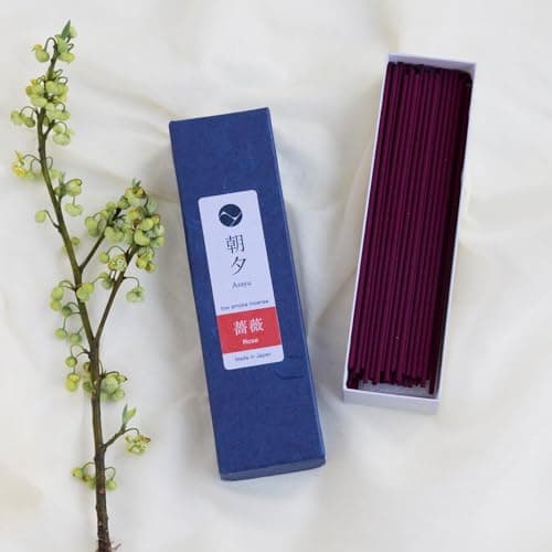 Asayu Japan Baton Encens Japonais Parfum Rose, Boite 20 g, Fabriqué au Japon pour Relaxation et Détente