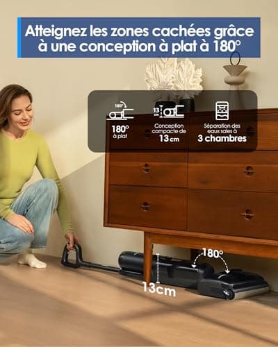 Tineco Floor One S7 Stretch Ultra Aspirateur Laveur, Aspirateur Balai sans Fil, Anti-emmêlage, Plat à 180°, Autonomie de 50 Minutes, Auto-Nettoyage Flashdry à 85°C, Nettoyage des Bords de Deux Côtés